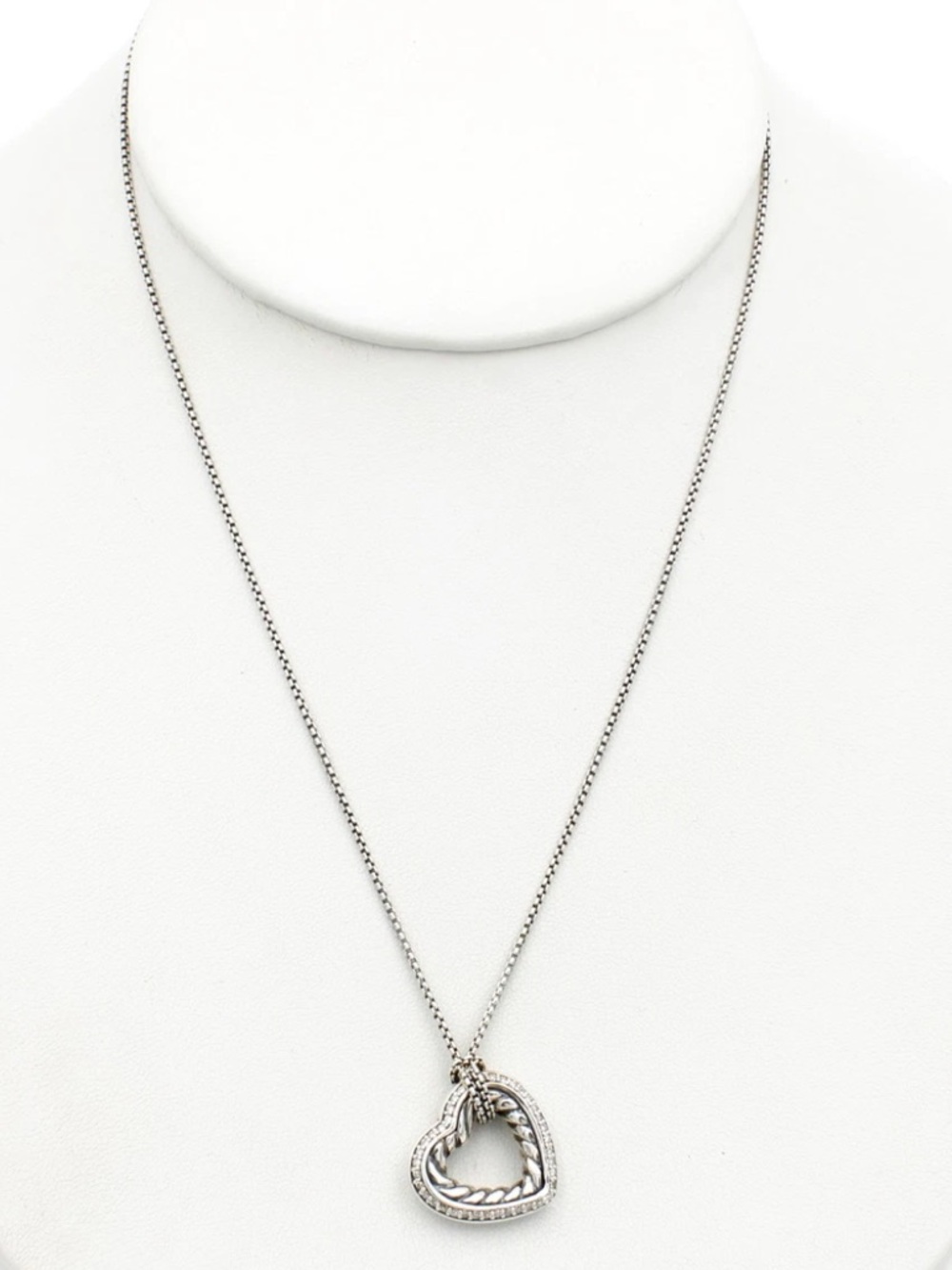 Authentic David Yurman Sterling silver Diamond heart pendant / necklace